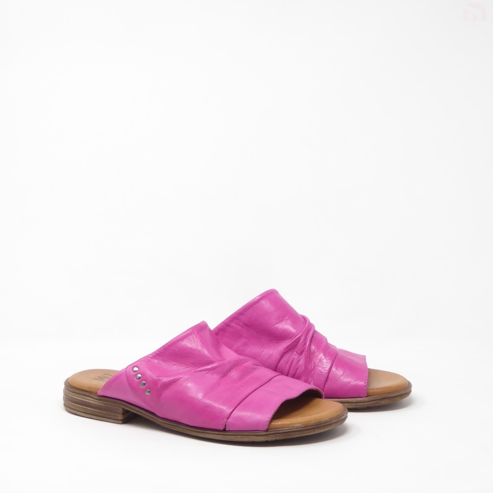 Miz Mooz Womens Dandelion Slide Sandals Pink Leather Ruched Studded 38 / 7.5
